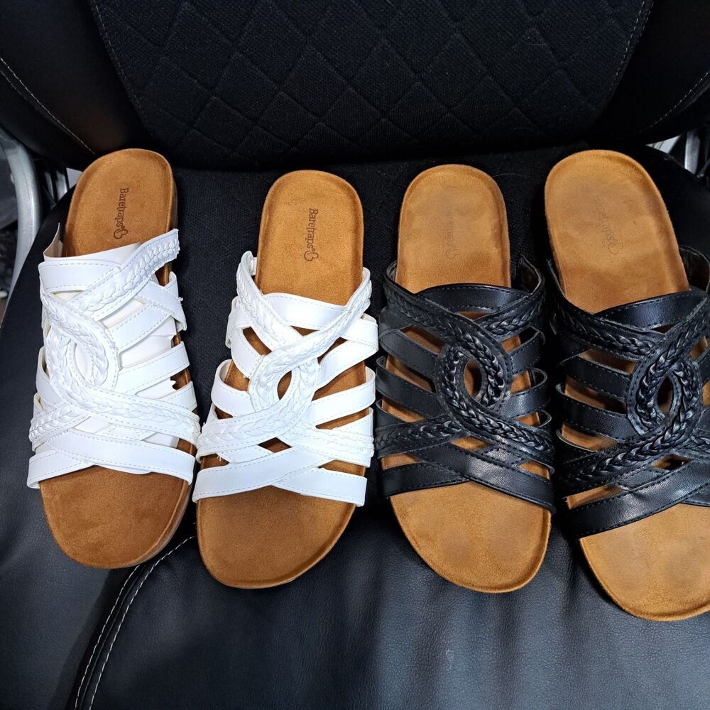 Baretraps lot JONEVA Black and white Low Wedge Slide Sandals 11 M 2 pair